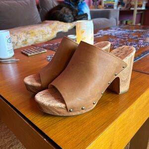 Kork-Ease Brown Leather Studded Slide Clogs